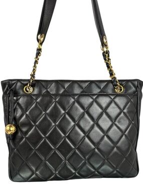 Chanel Quilted Leather Chain Tote Black Gold Hardware Shoulder Bag QUICK LIST